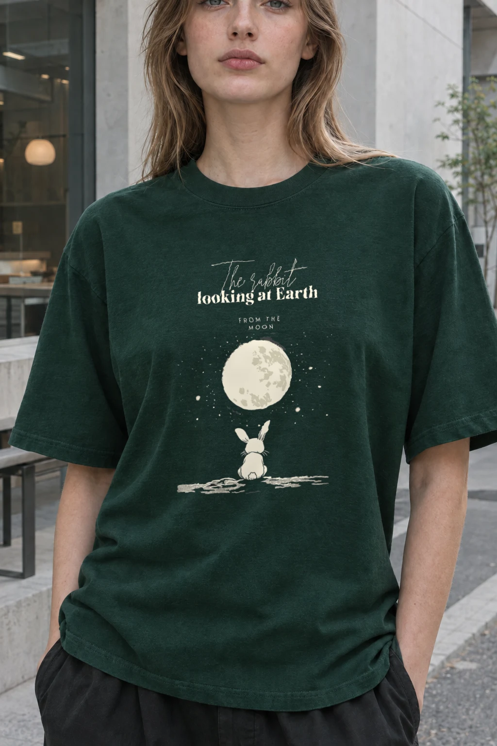"Rabbit From The Moon" Heavyweight Unisex Crewneck T-shirt | Gildan 5000