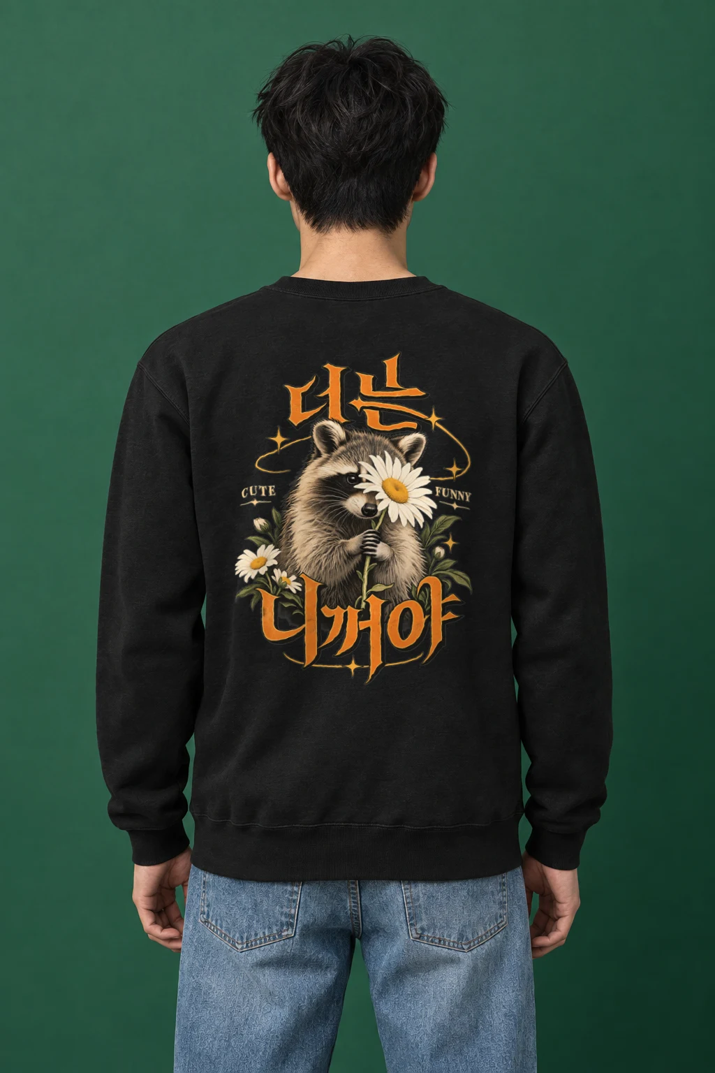 "Raccoon Daisy Bouquet" Heavy Blend Unisex Crewneck Sweatshirt