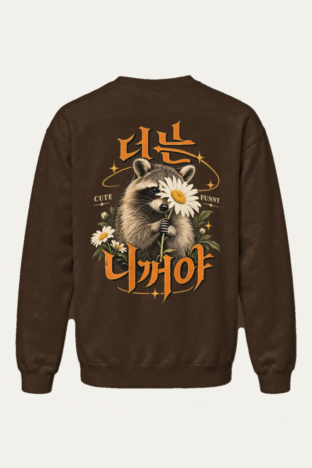 "Raccoon Daisy Bouquet" Heavy Blend Unisex Crewneck Sweatshirt