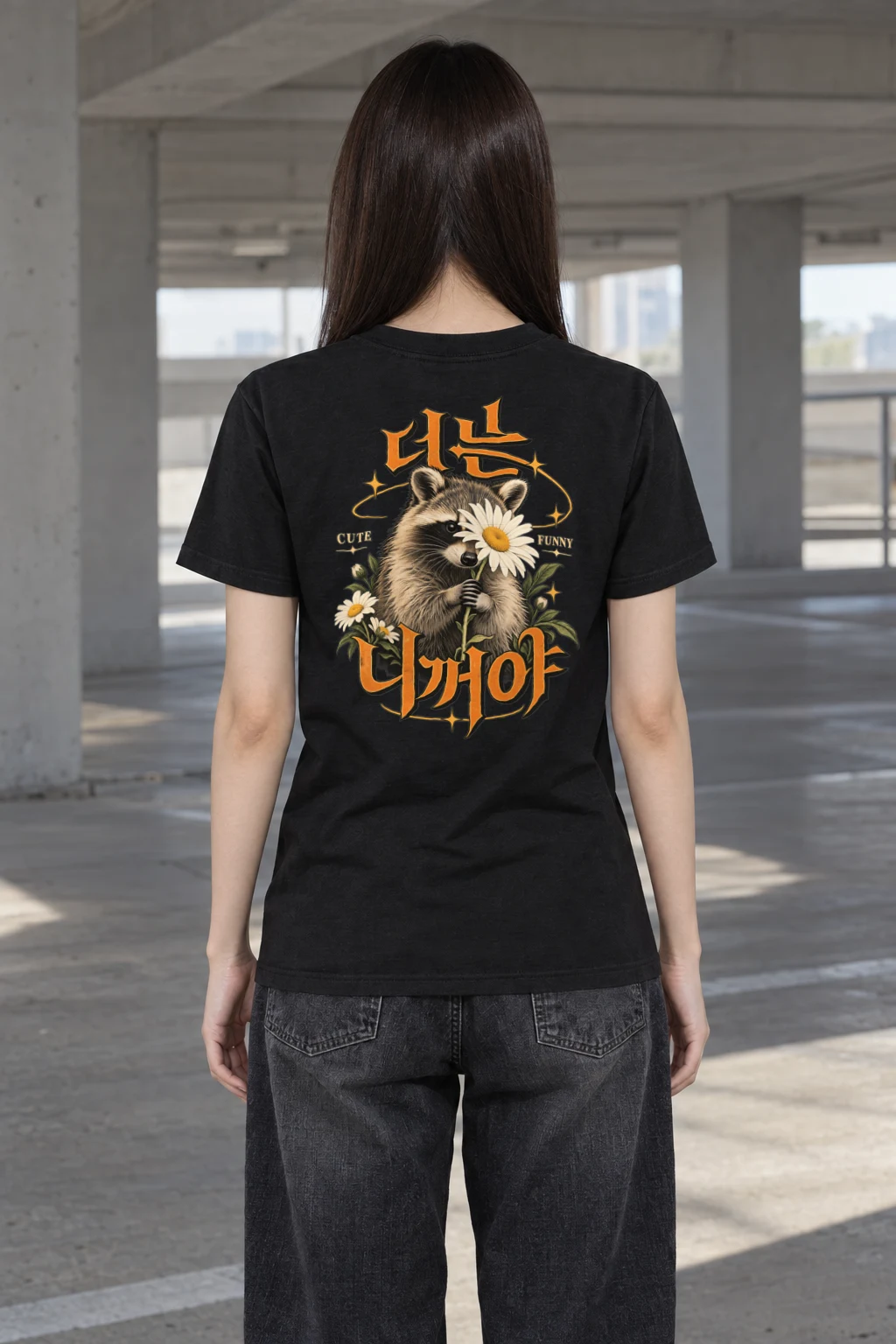 "Raccoon Daisy Bouquet" Heavyweight Unisex Crewneck T-shirt