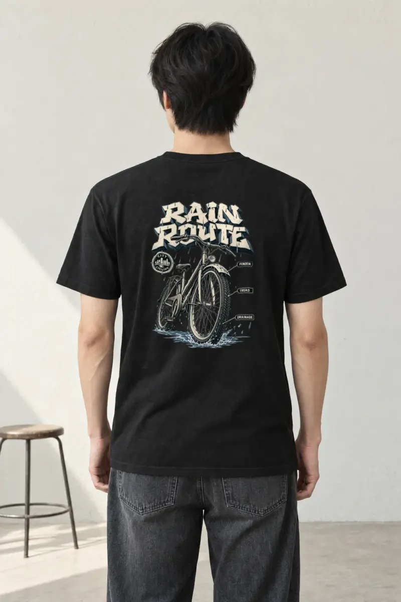 "Rain Route City Cycling" Heavyweight Unisex Crewneck T-shirt