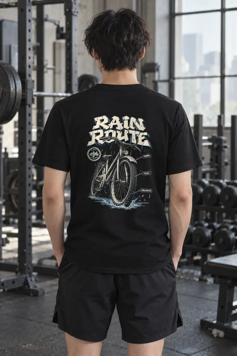 "Rain Route City Cycling" Heavyweight Unisex Crewneck T-shirt