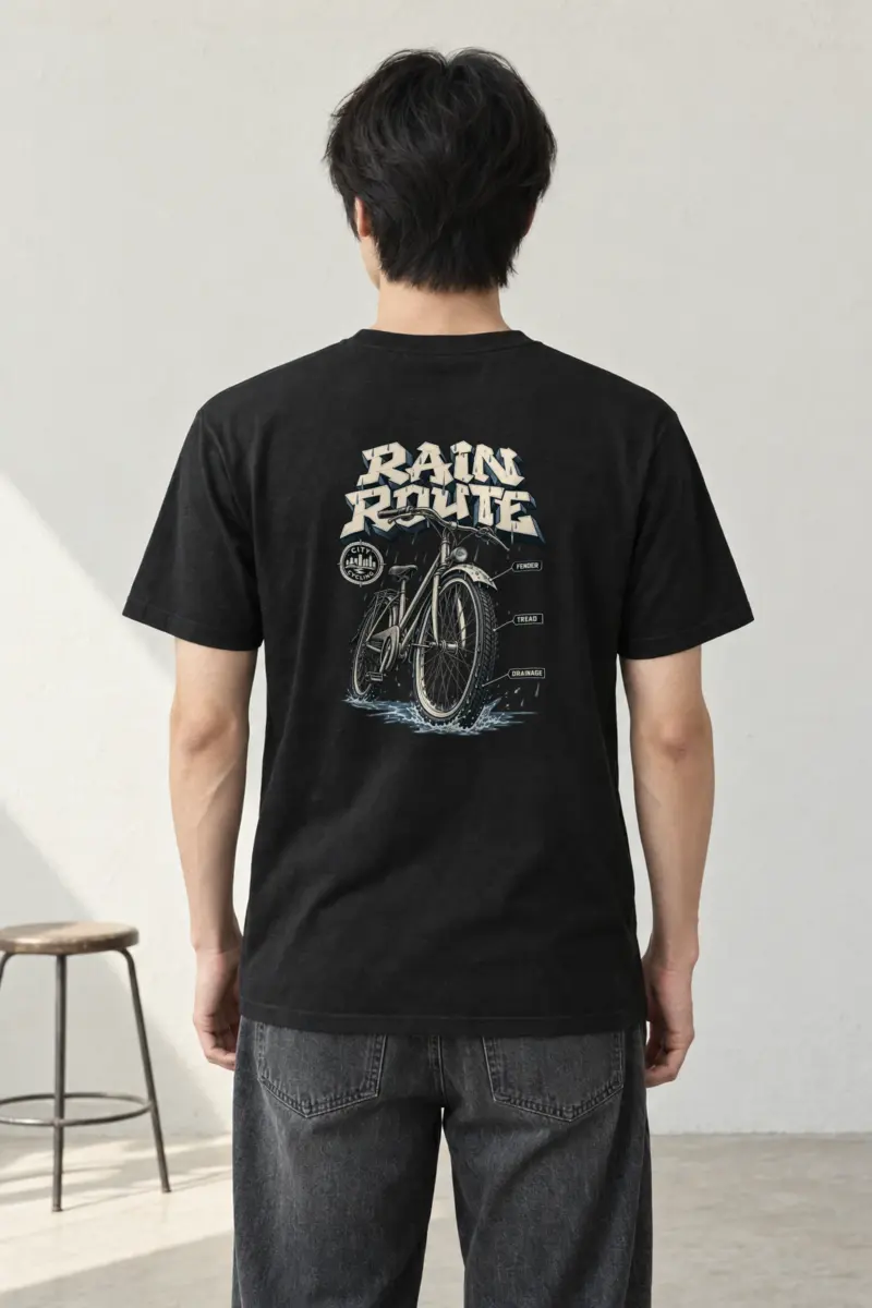 "Rain Route City Cycling" Heavyweight Unisex Crewneck T-shirt