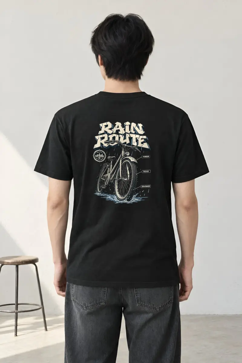 "Rain Route City Cycling" Heavyweight Unisex Crewneck T-shirt