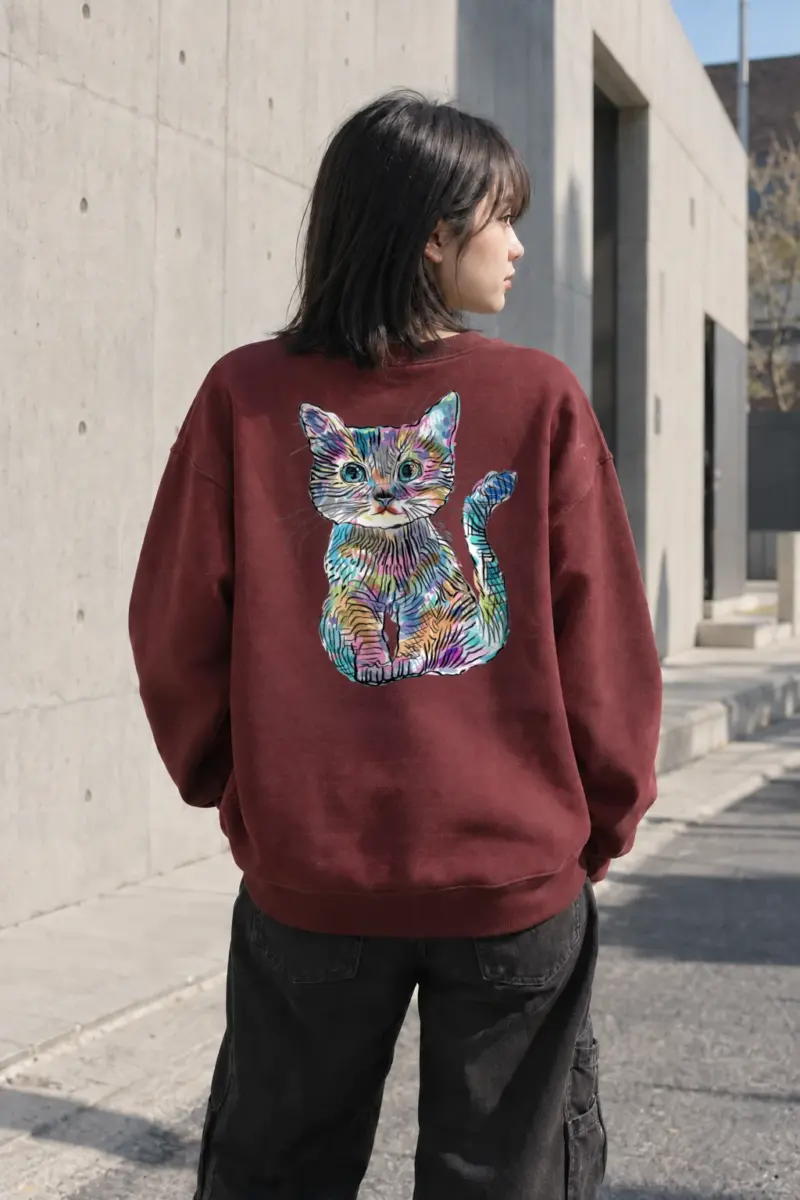 “Rainbow Ink Kitten” Heavy Blend Unisex Crewneck Sweatshirt | Gildan 18000