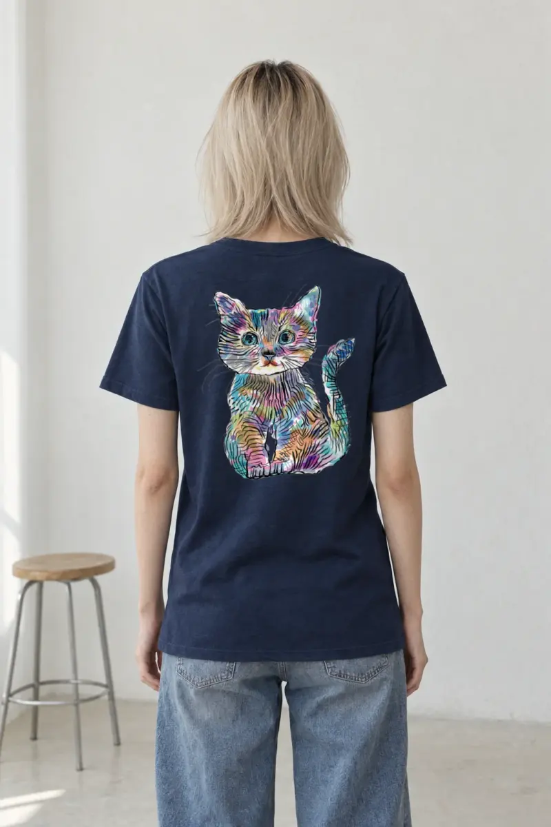 "Rainbow Ink Kitten" Heavyweight Unisex Crewneck T-shirt
