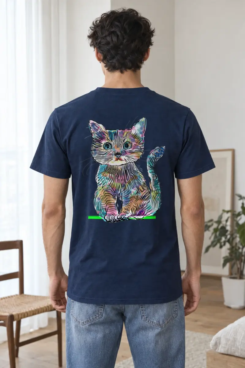 "Rainbow Ink Kitten" Heavyweight Unisex Crewneck T-shirt | Gildan 5000