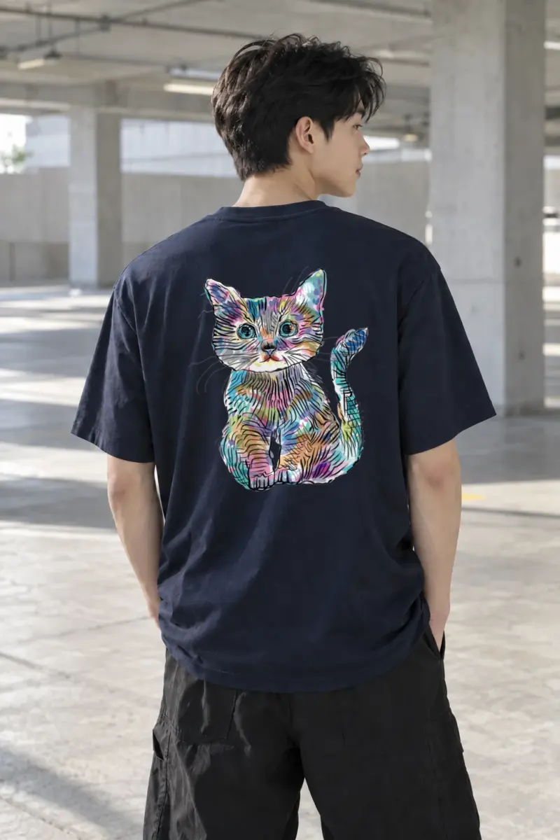 “Rainbow Ink Kitten” Heavyweight Unisex Crewneck T-shirt | Gildan 5000