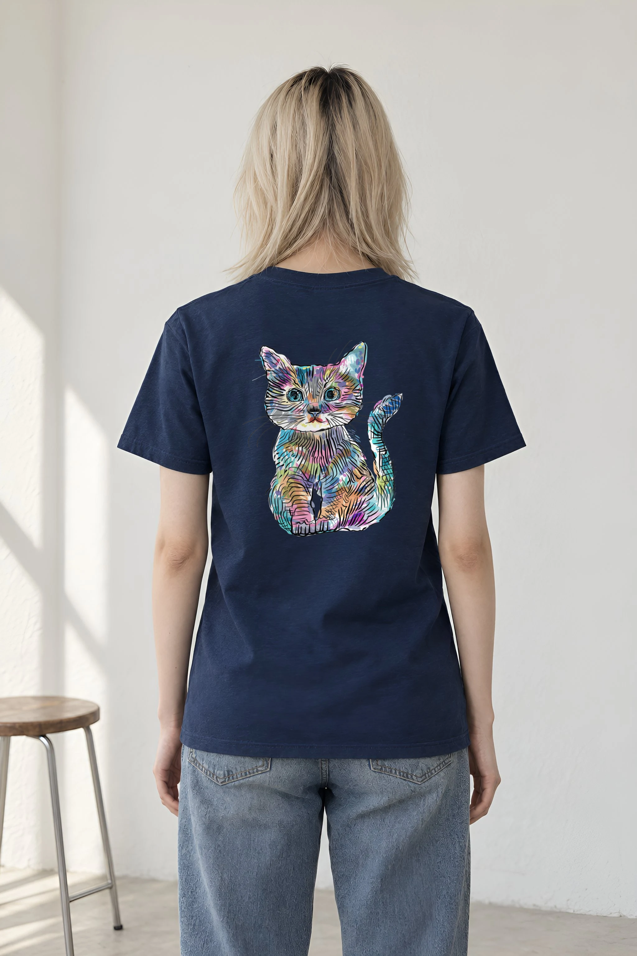 "Rainbow Ink Kitten" Heavyweight Unisex Crewneck T-shirt