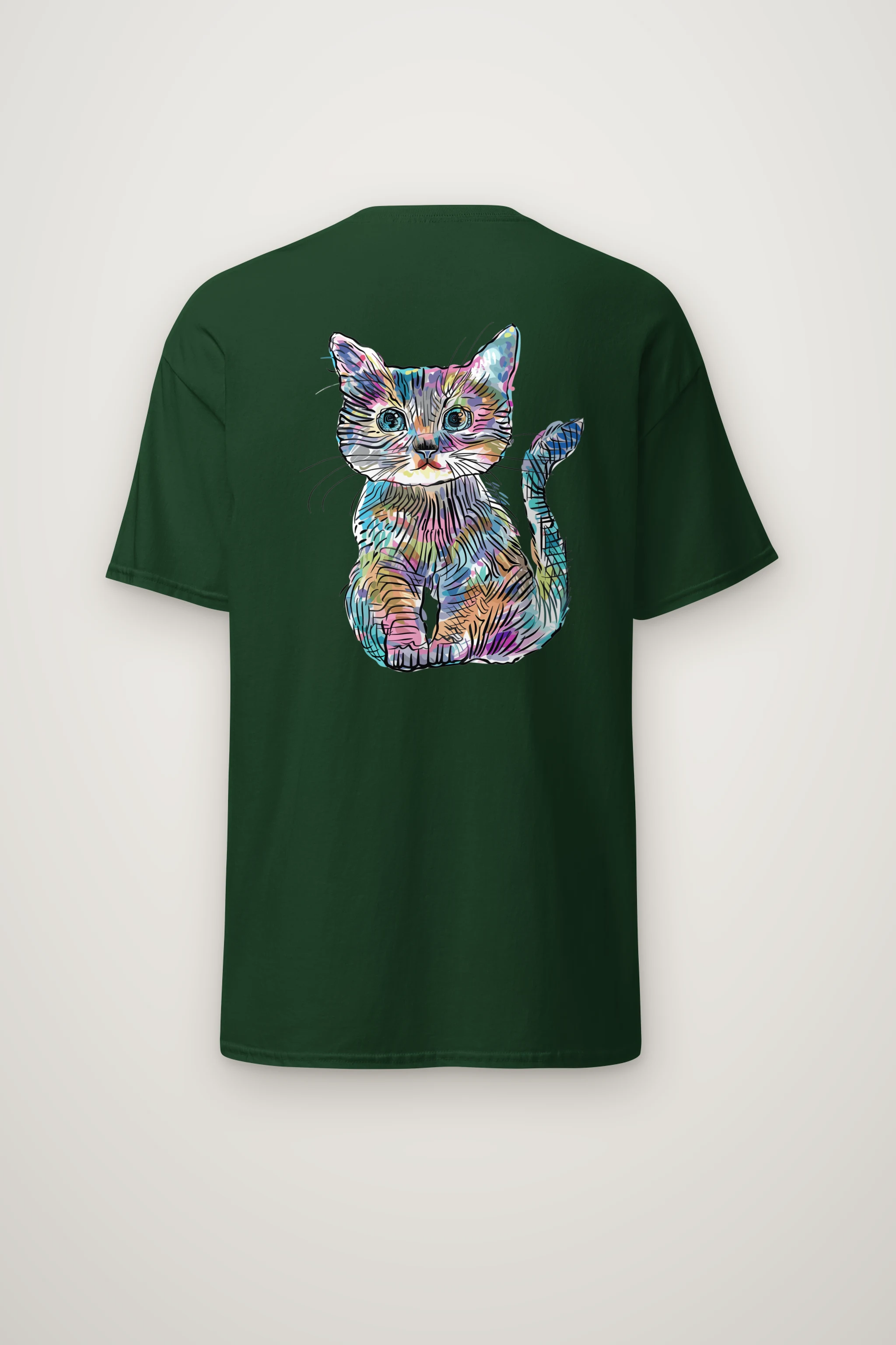 "Rainbow Ink Kitten" Heavyweight Unisex Crewneck T-shirt
