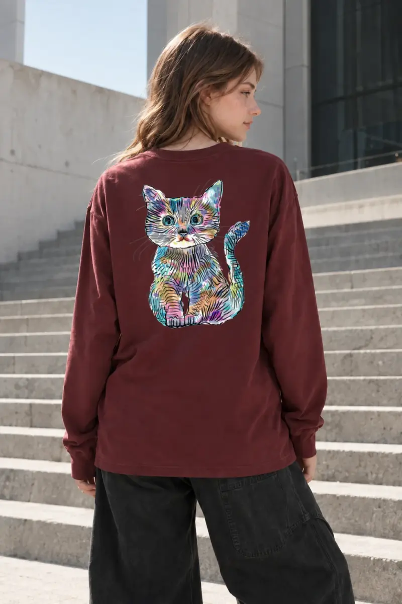 “Rainbow Ink Kitten” Unisex Longsleeve T-shirt | Gildan 2400