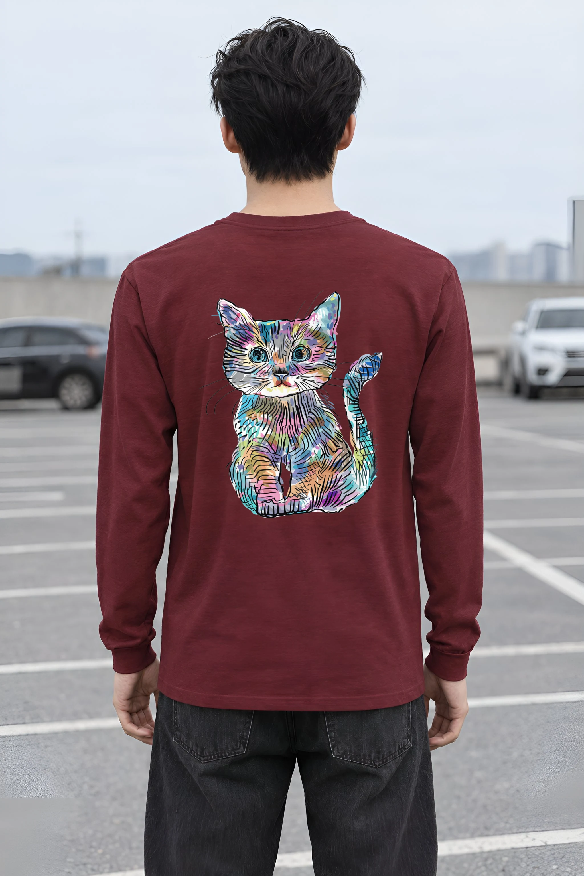 "Rainbow Ink Kitten" Unisex Longsleeve T-shirt