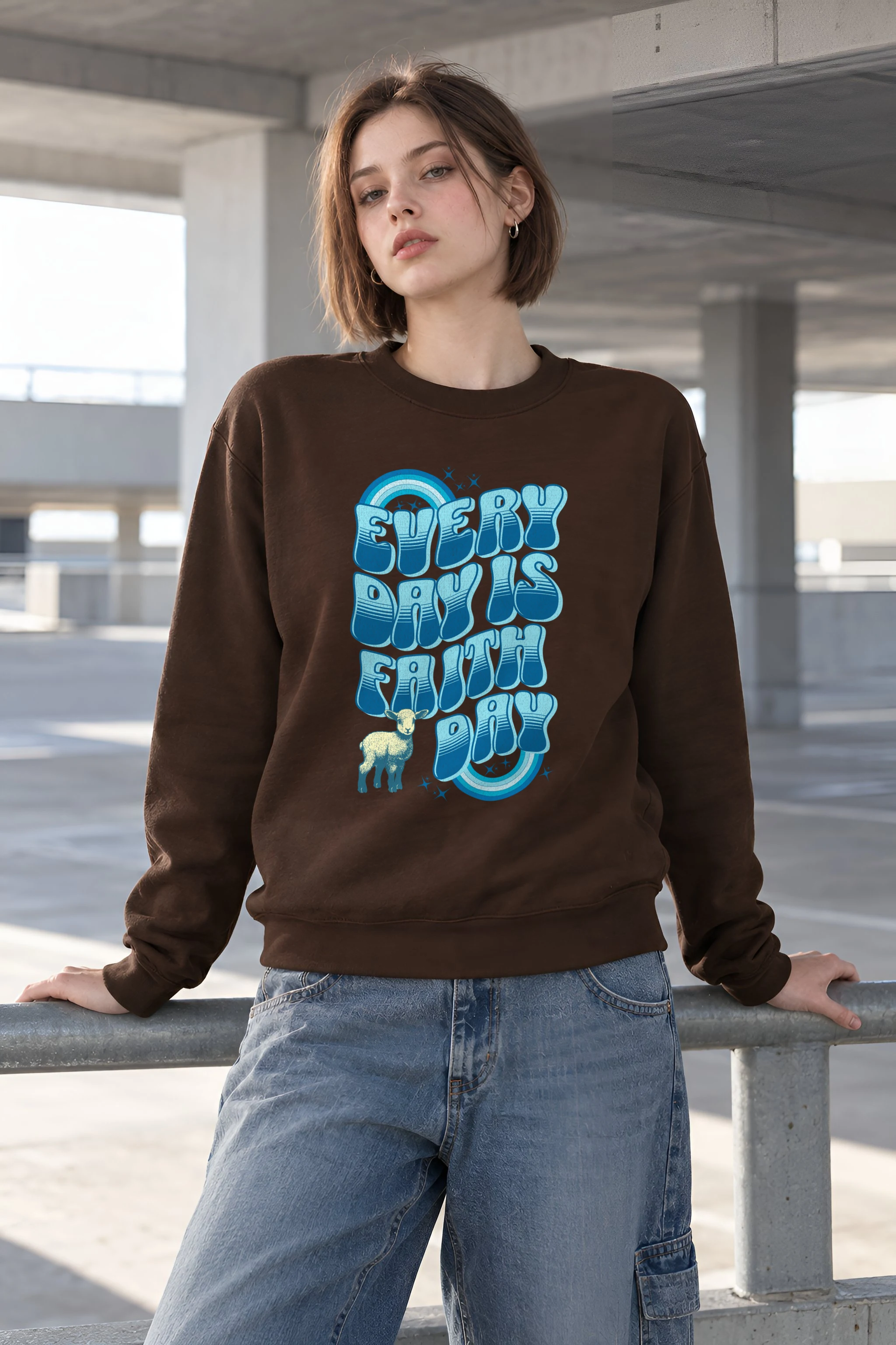 "Rainbow Lamb Stars" Heavy Blend Unisex Crewneck Sweatshirt