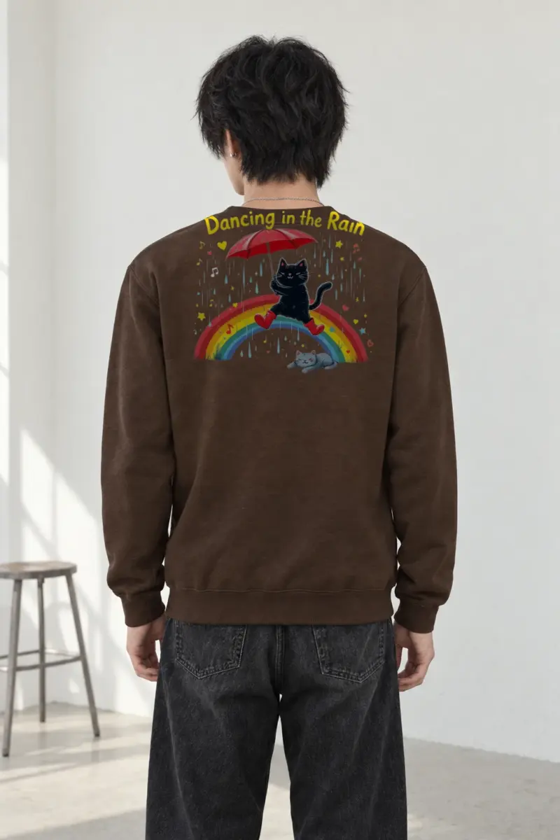 "Rainbow Umbrella Cat" Heavy Blend Unisex Crewneck Sweatshirt
