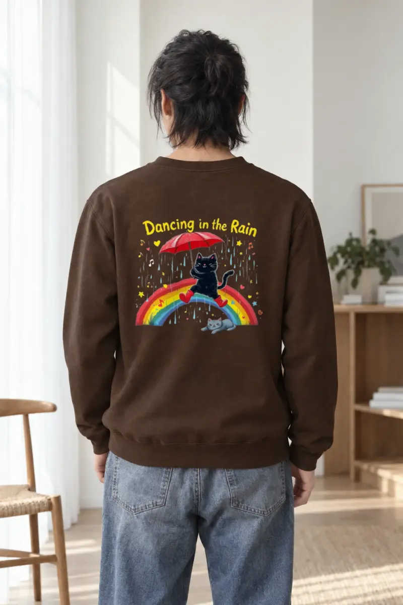 "Rainbow Umbrella Cat" Heavy Blend Unisex Crewneck Sweatshirt