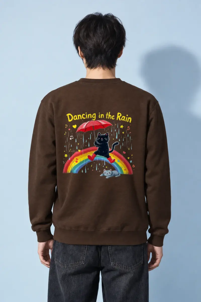 "Rainbow Umbrella Cat" Heavy Blend Unisex Crewneck Sweatshirt