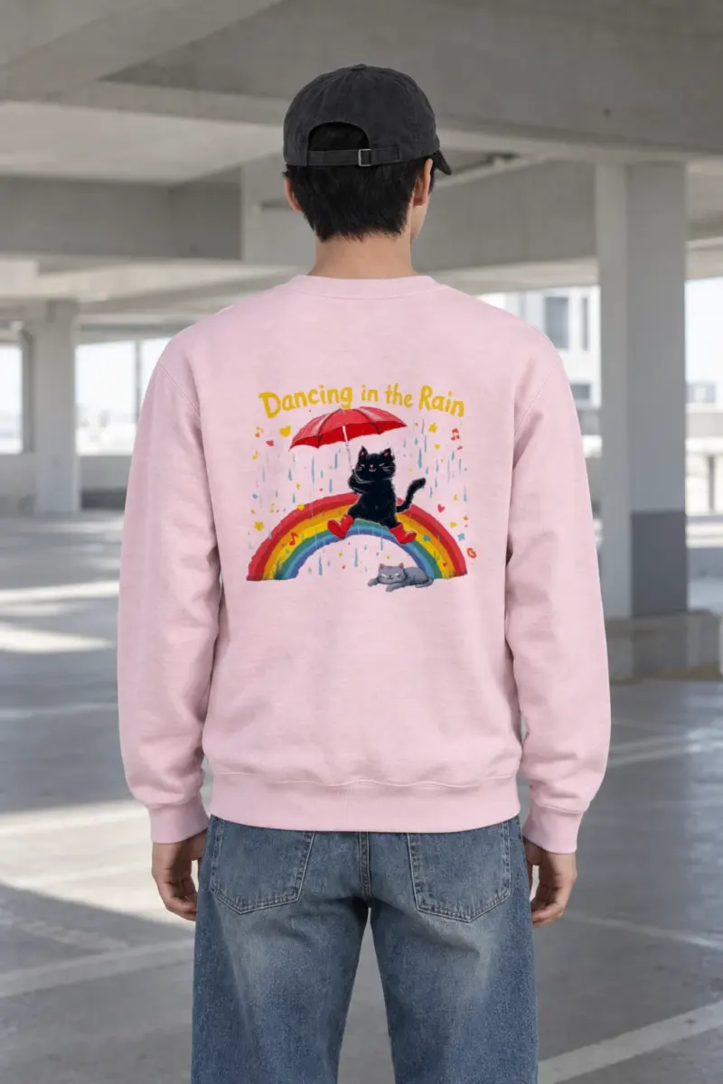 "Rainbow Umbrella Cat" Heavy Blend Unisex Crewneck Sweatshirt | Gildan 18000