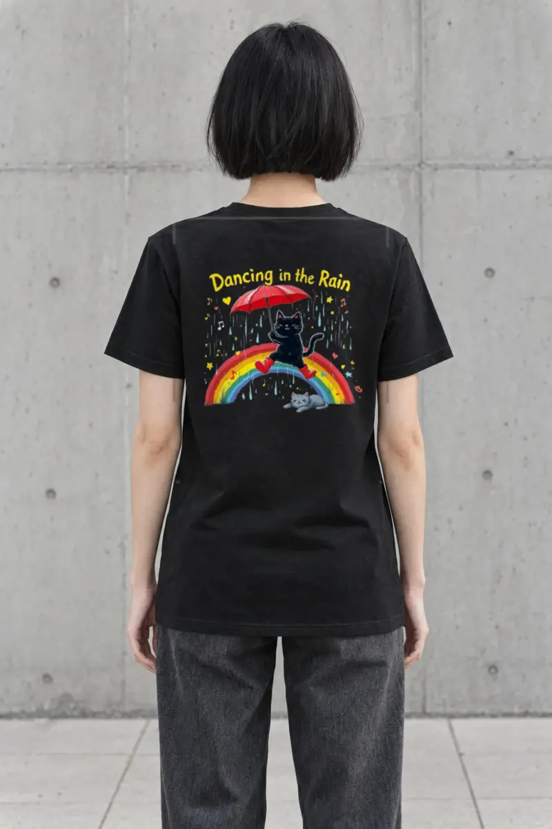 "Rainbow Umbrella Cat" Heavyweight Unisex Crewneck T-shirt