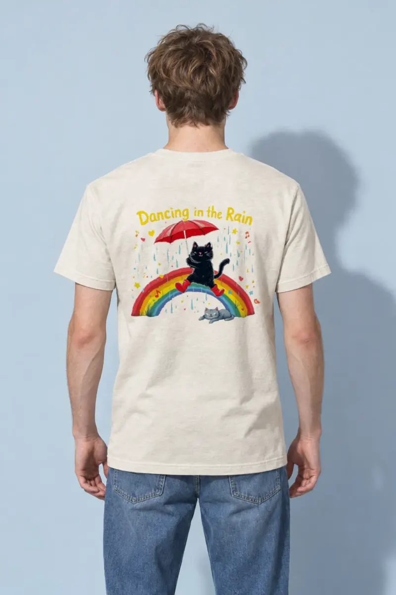 "Rainbow Umbrella Cat" Heavyweight Unisex Crewneck T-shirt | Gildan 5000