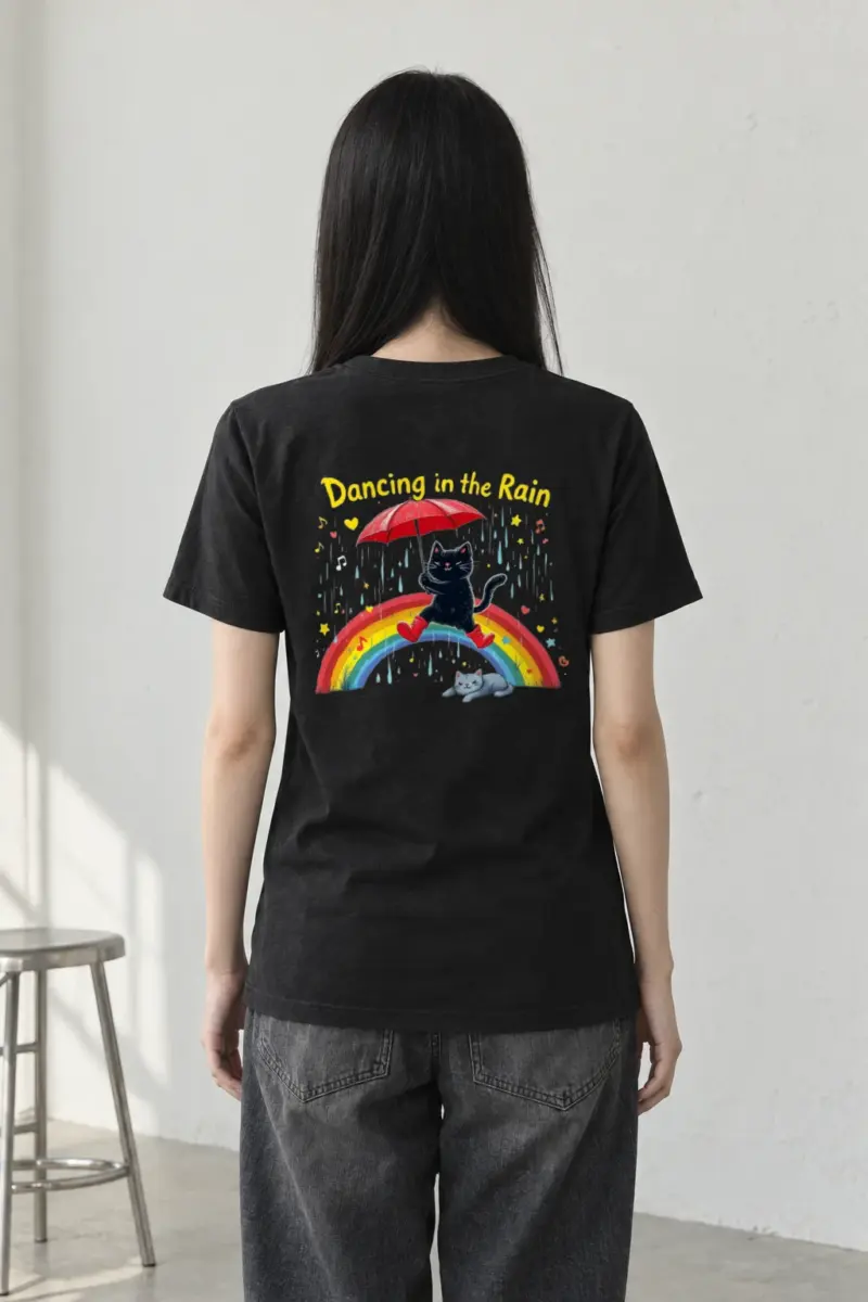 "Rainbow Umbrella Cat" Heavyweight Unisex Crewneck T-shirt