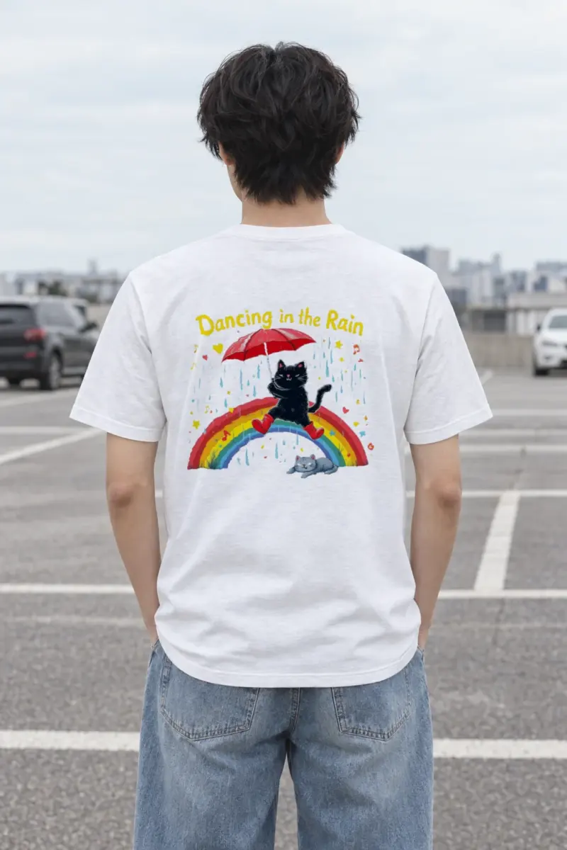 "Rainbow Umbrella Cat" Heavyweight Unisex Crewneck T-shirt | Gildan 5000