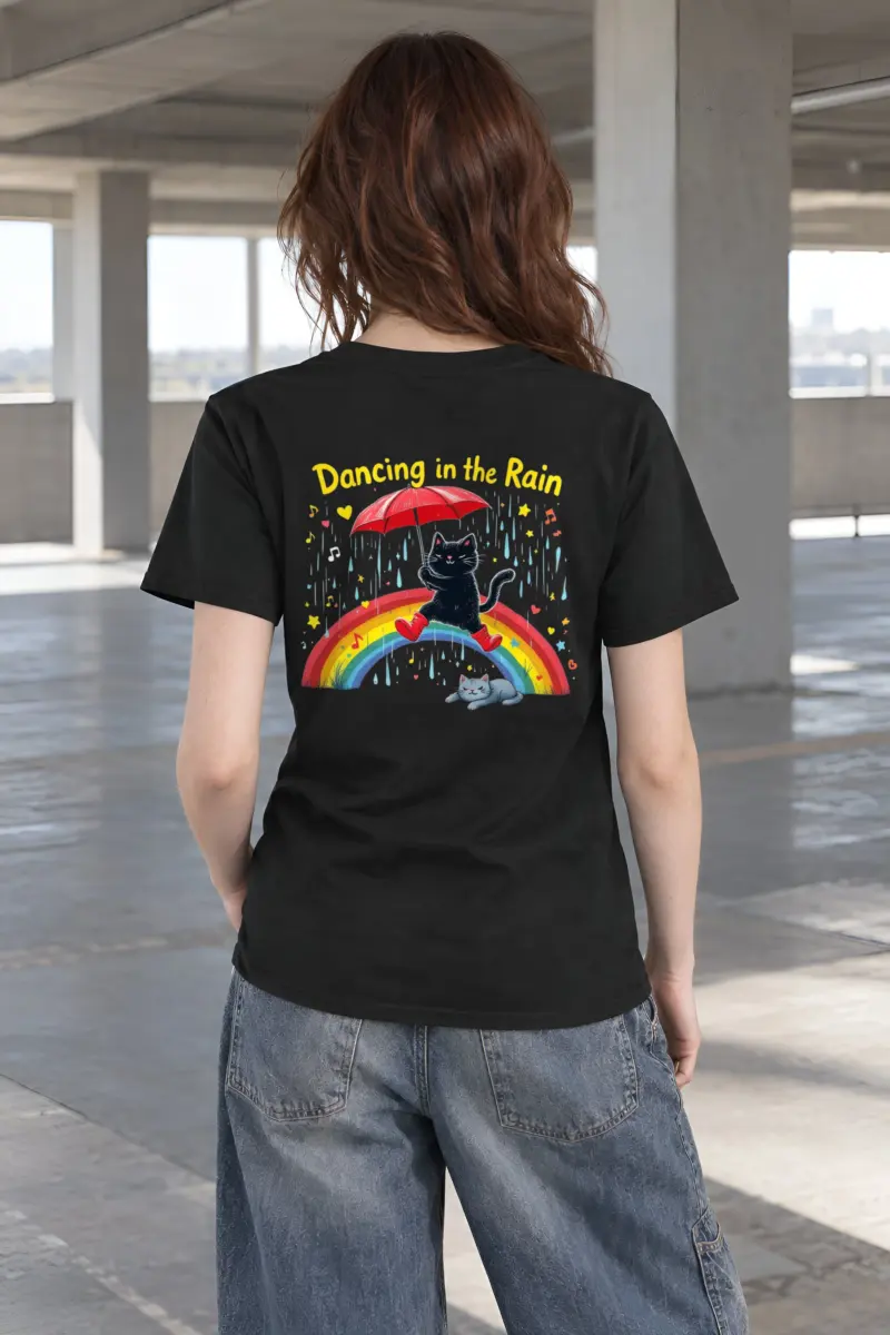 "Rainbow Umbrella Cat" Heavyweight Unisex Crewneck T-shirt