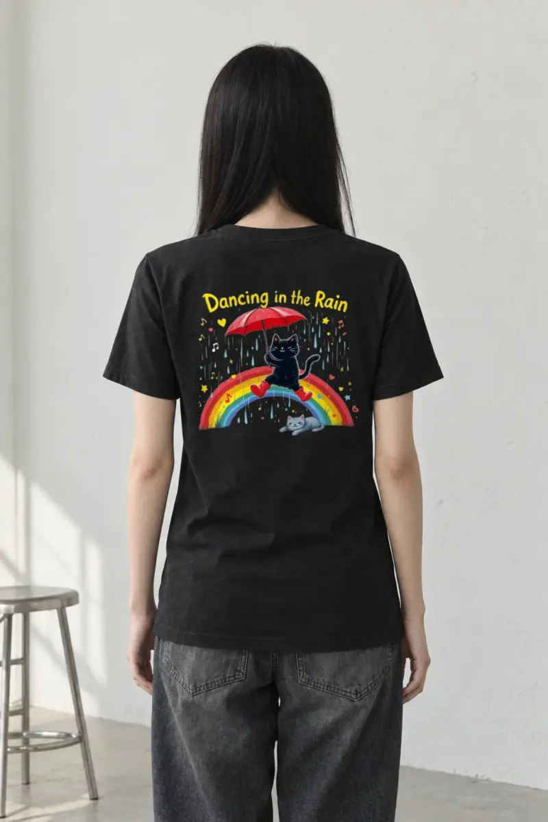 "Rainbow Umbrella Cat" Heavyweight Unisex Crewneck T-shirt