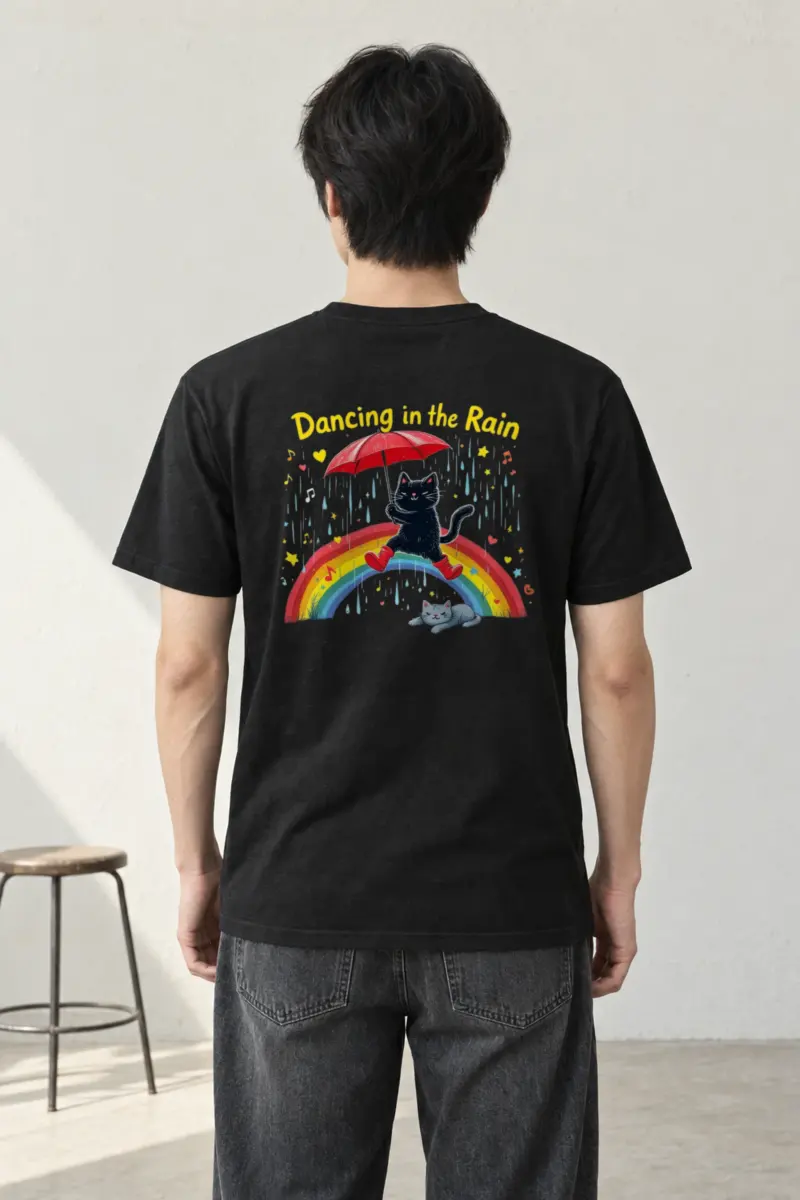 "Rainbow Umbrella Cat" Heavyweight Unisex Crewneck T-shirt