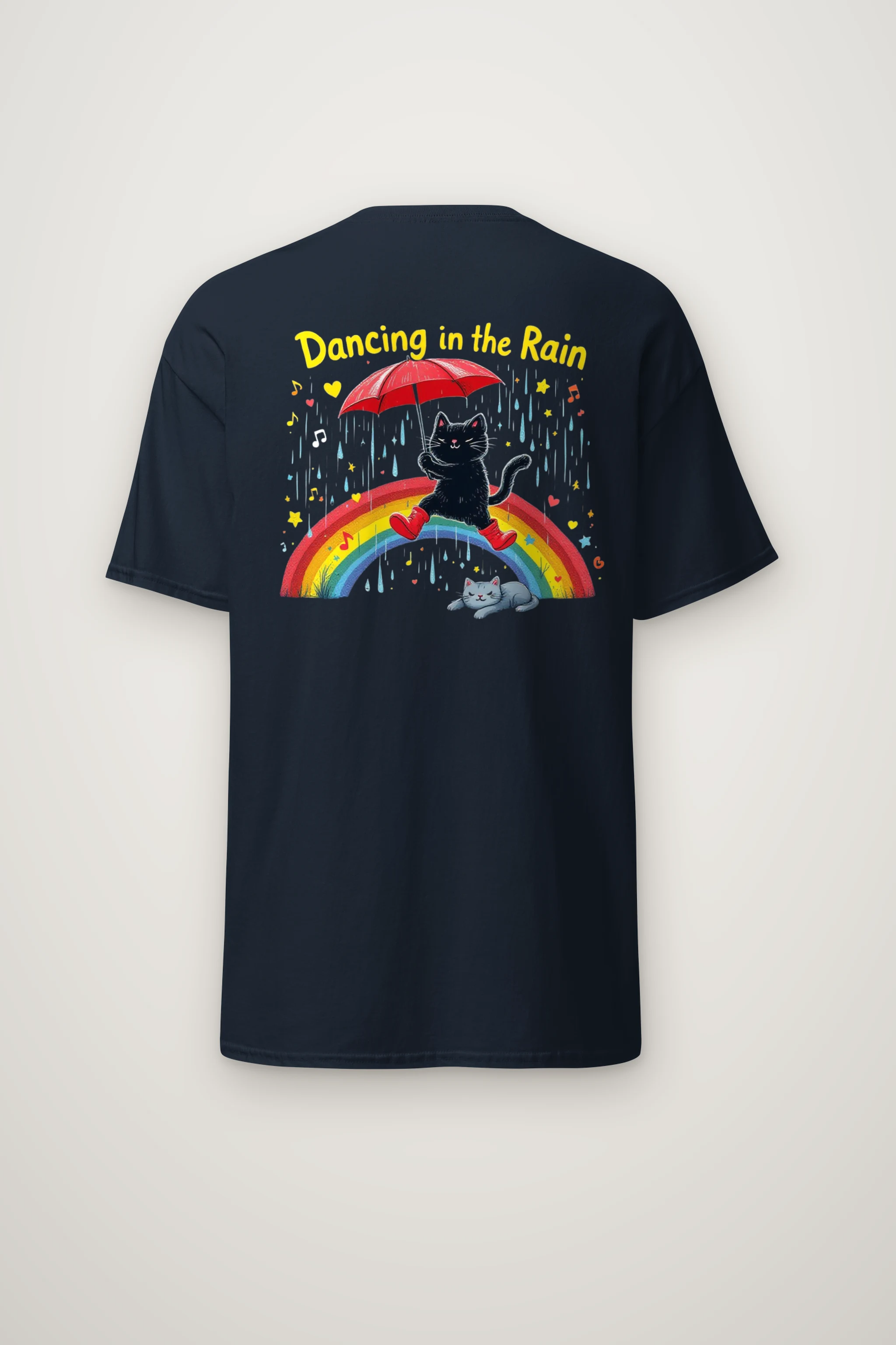 "Rainbow Umbrella Cat" Heavyweight Unisex Crewneck T-shirt