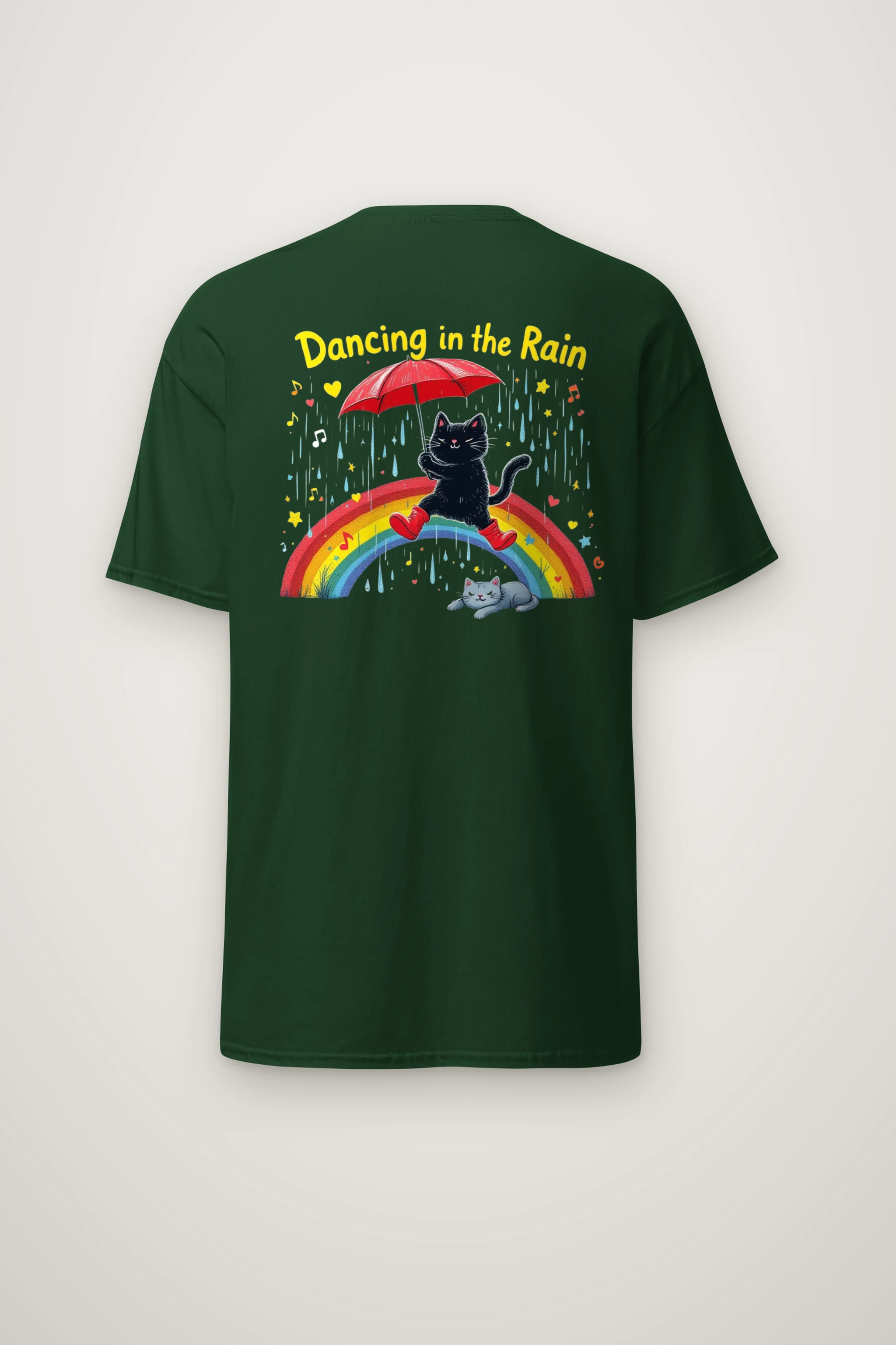"Rainbow Umbrella Cat" Heavyweight Unisex Crewneck T-shirt