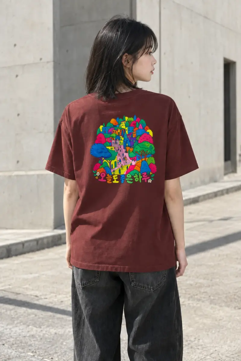 "Rainbow Village Stroll" Heavyweight Unisex Crewneck T-shirt