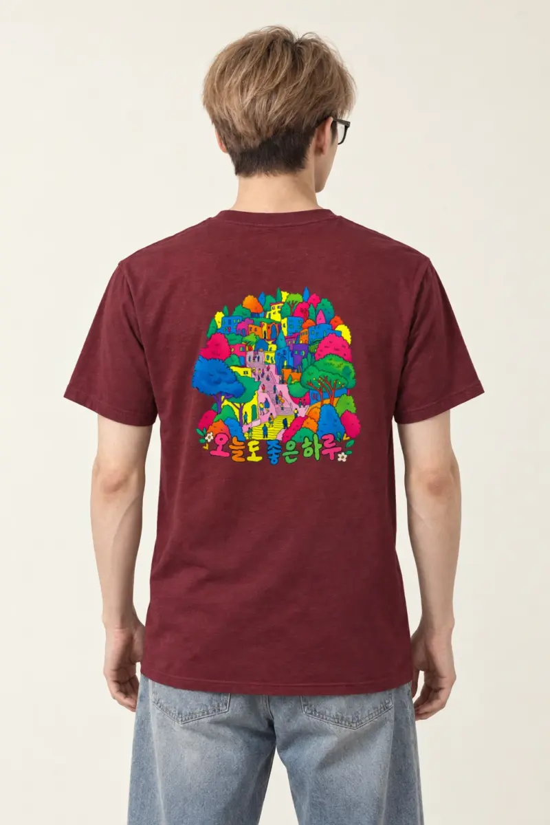 "Rainbow Village Stroll" Heavyweight Unisex Crewneck T-shirt