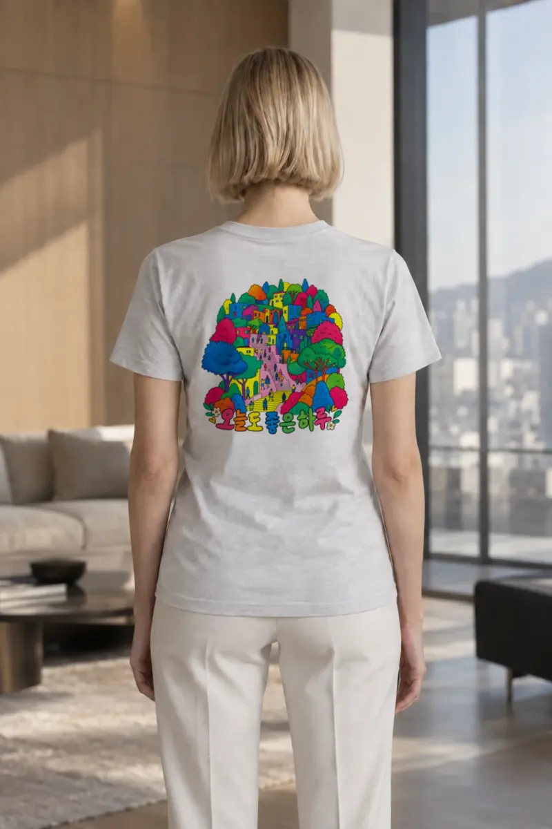 "Rainbow Village Stroll" Heavyweight Unisex Crewneck T-shirt | Gildan 5000