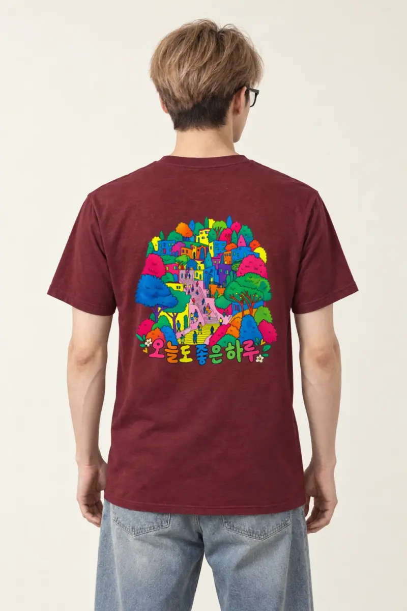 "Rainbow Village Stroll" Heavyweight Unisex Crewneck T-shirt