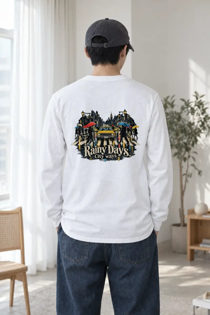 "Rainy Taxi Crossing" Unisex Longsleeve T-shirt | Gildan 2400