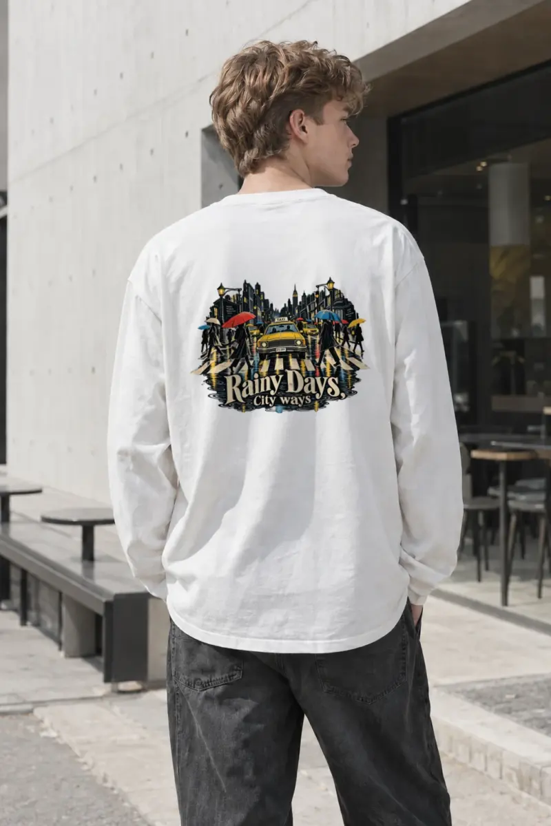 "Rainy Taxi Crossing" Unisex Longsleeve T-shirt | Gildan 2400
