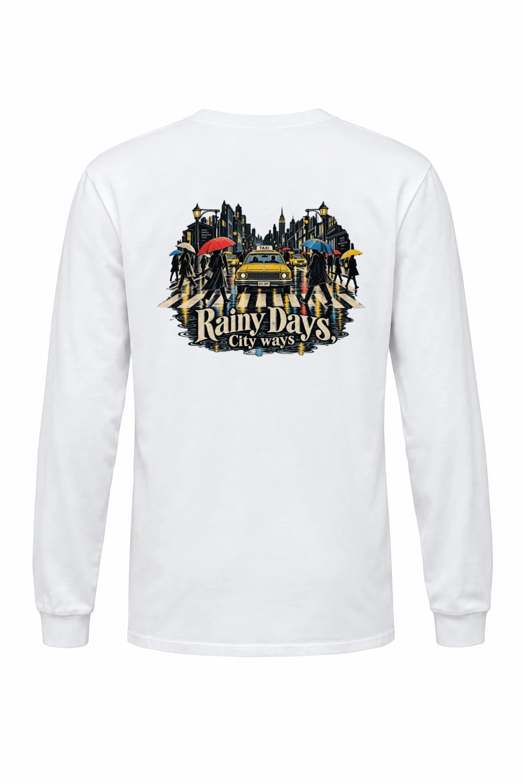 "Rainy Taxi Crossing" Unisex Longsleeve T-shirt | Gildan 2400