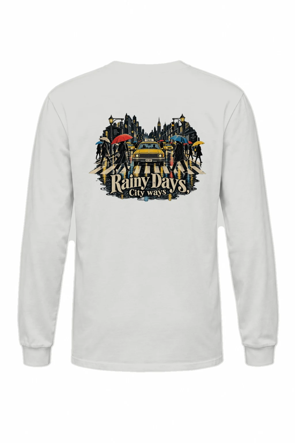 "Rainy Taxi Crossing" Unisex Longsleeve T-shirt | Gildan 2400