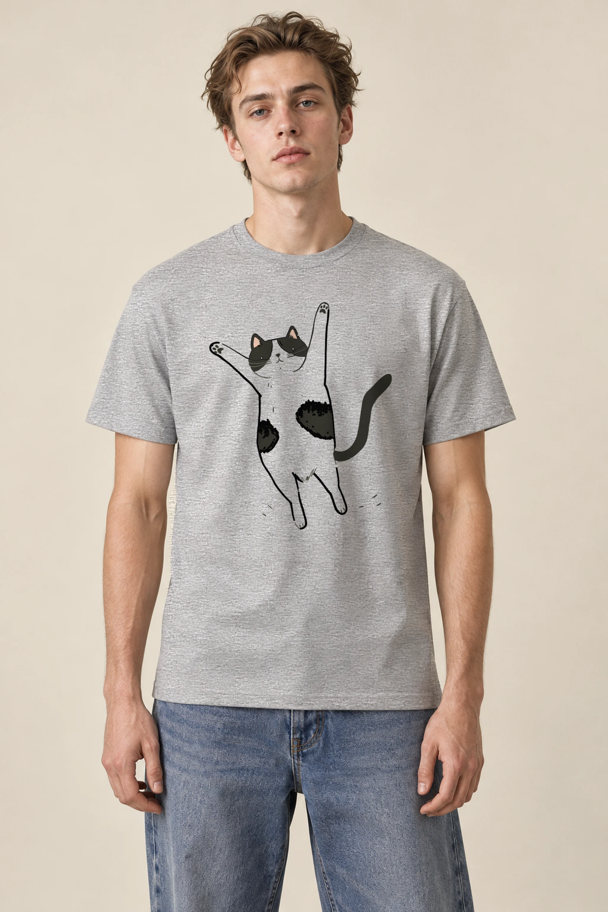 "Raised Paws Cat" Heavyweight Unisex Crewneck T-shirt