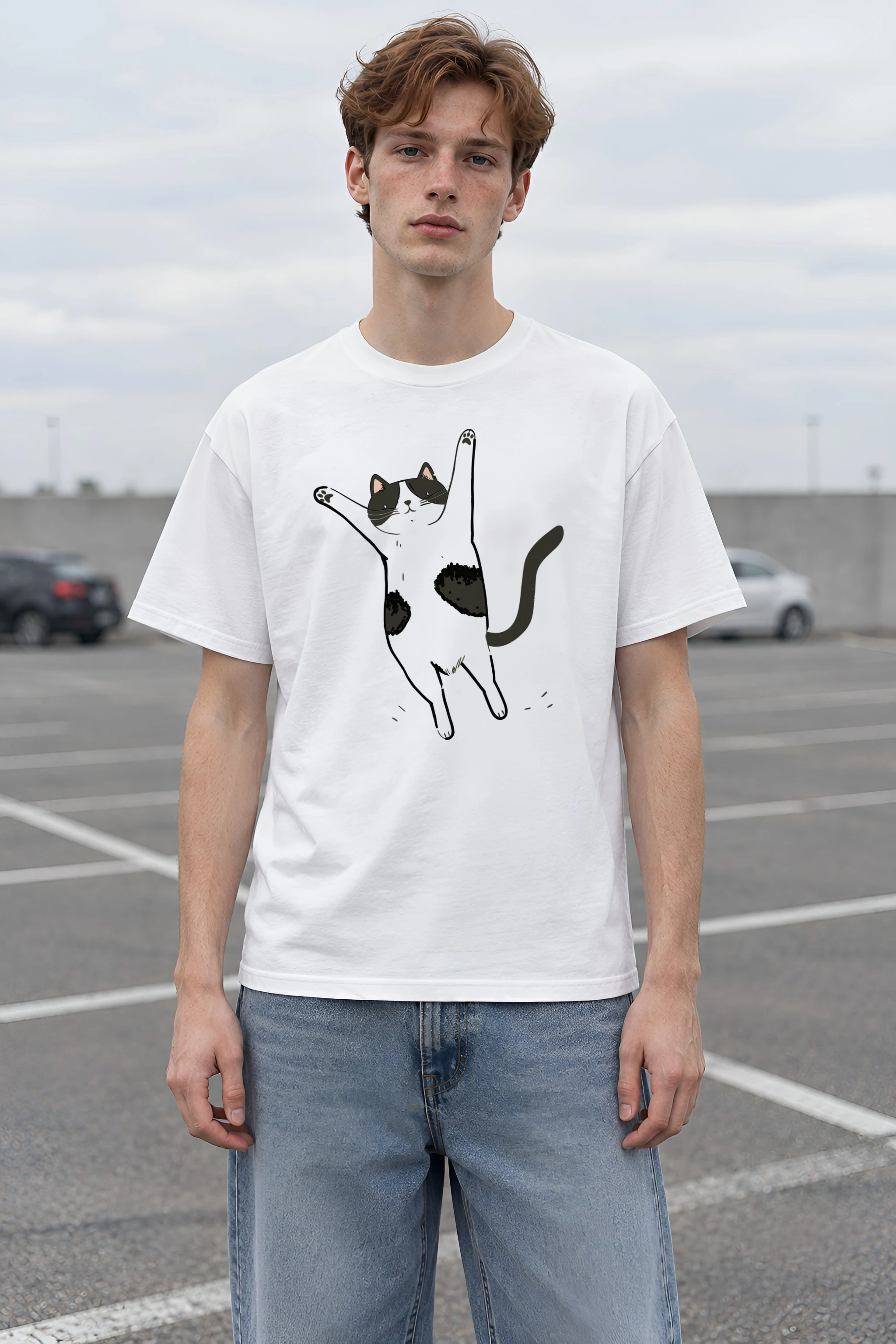 "Raised Paws Cat" Heavyweight Unisex Crewneck T-shirt