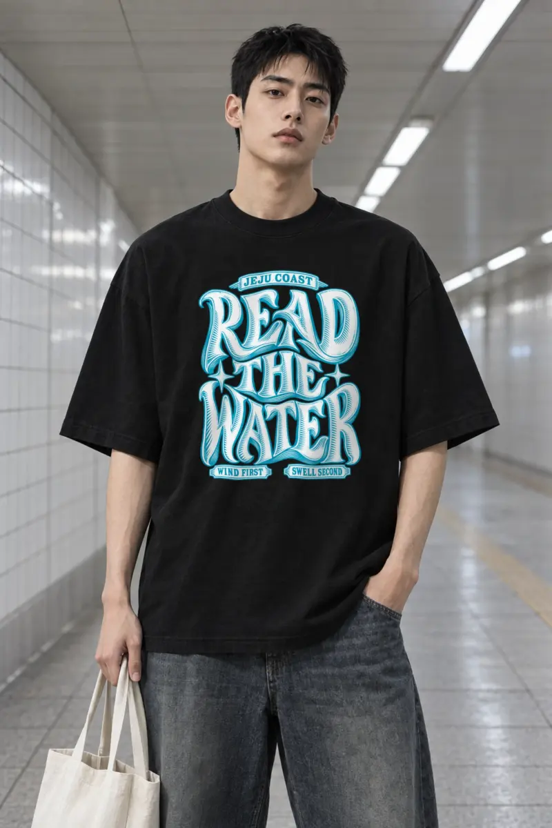 "Read The Water" Men's Oversized Heavyweight Crewneck T-Shirt