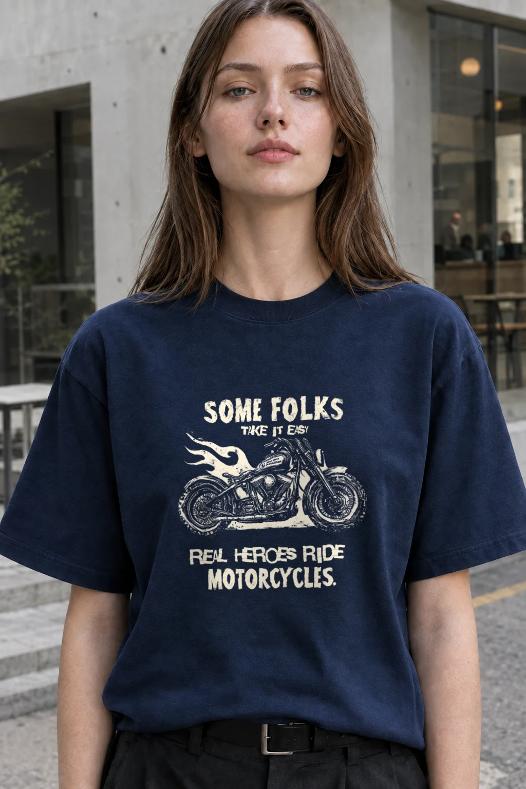 "Real Heroes Ride" Heavyweight Unisex Crewneck T-shirt | Gildan 5000