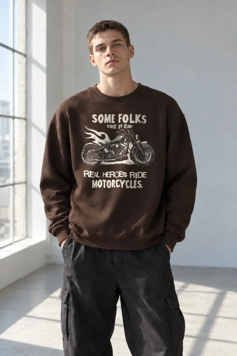 “Real Heroes Ride Motorcycles” Heavy Blend Unisex Crewneck Sweatshirt | Gildan 18000