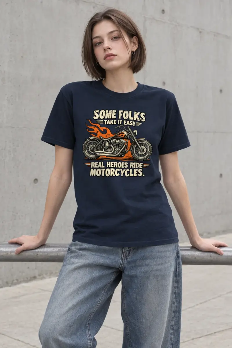 "Real Heroes Ride Motorcycles" Heavyweight Unisex Crewneck T-shirt