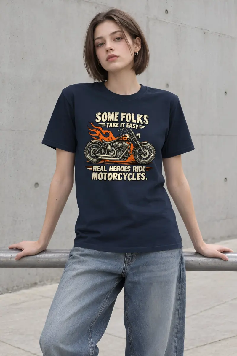 "Real Heroes Ride Motorcycles" Heavyweight Unisex Crewneck T-shirt