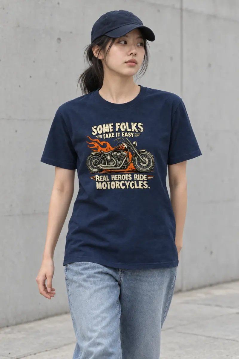 "Real Heroes Ride Motorcycles" Heavyweight Unisex Crewneck T-shirt | Gildan 5000