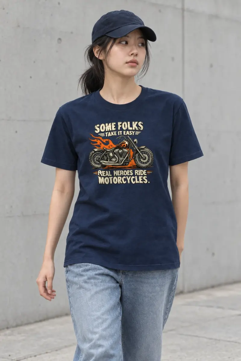 "Real Heroes Ride Motorcycles" Heavyweight Unisex Crewneck T-shirt