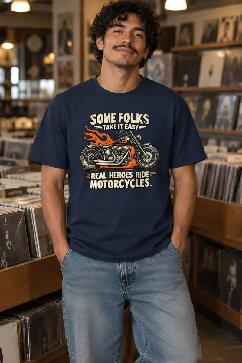 "Real Heroes Ride Motorcycles" Heavyweight Unisex Crewneck T-shirt