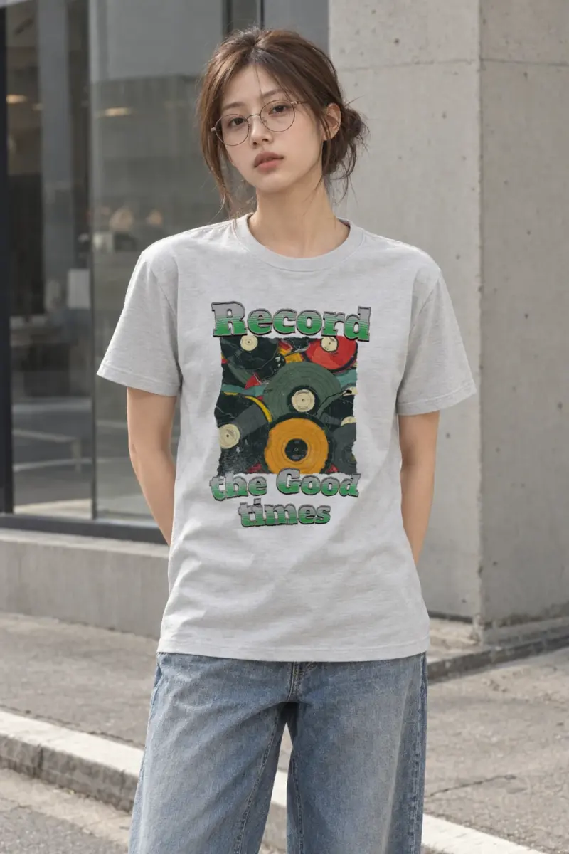 "Record Good Times" Heavyweight Unisex Crewneck T-shirt | Gildan 5000