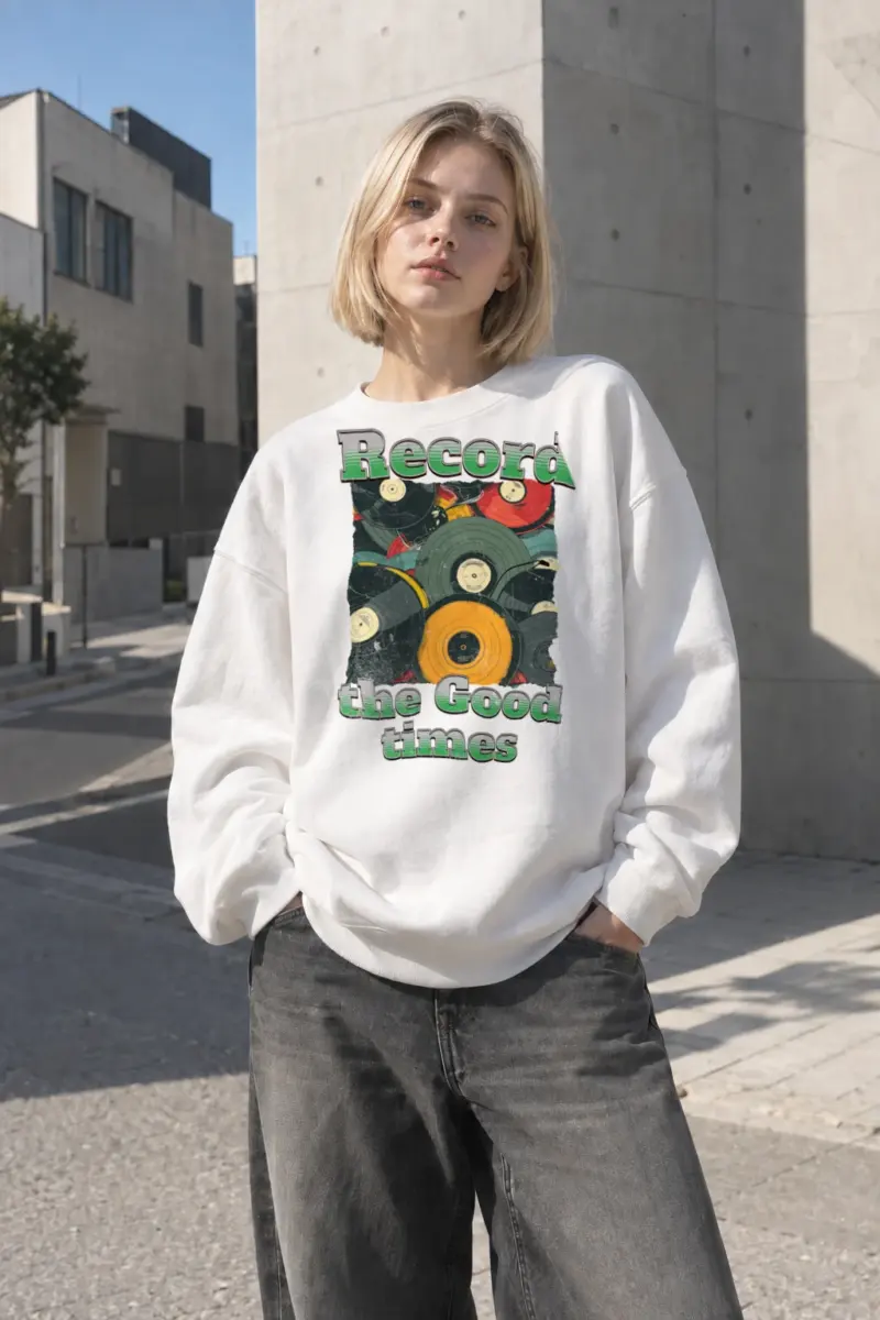 “Record The Good Times” Heavy Blend Unisex Crewneck Sweatshirt | Gildan 18000